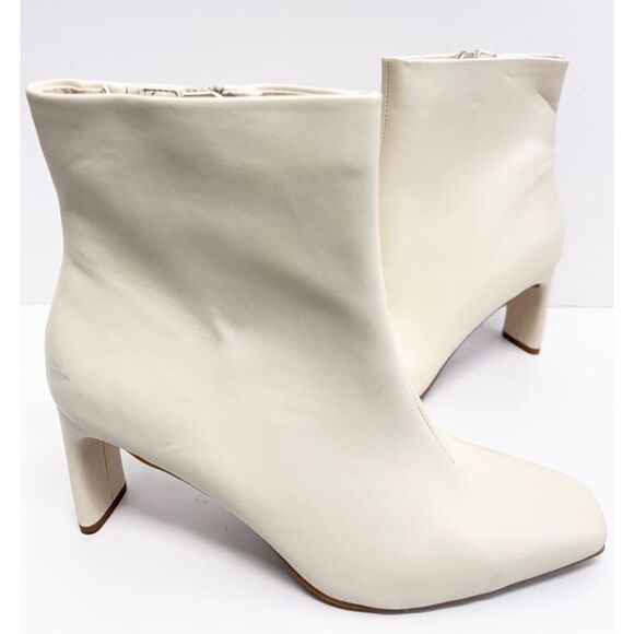 Alfani Boots Size 11 Cream Square Toe Block Heel Faux Leather Rubber Sole - Picture 5 of 11